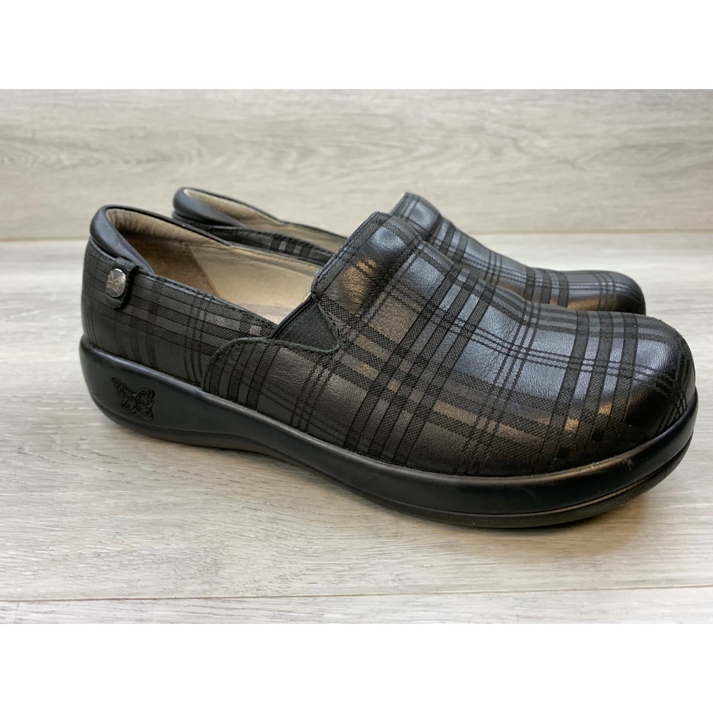 Alegria Keli Professional Black Plaid Leather Clogs Slip Resistant 8 Shoes